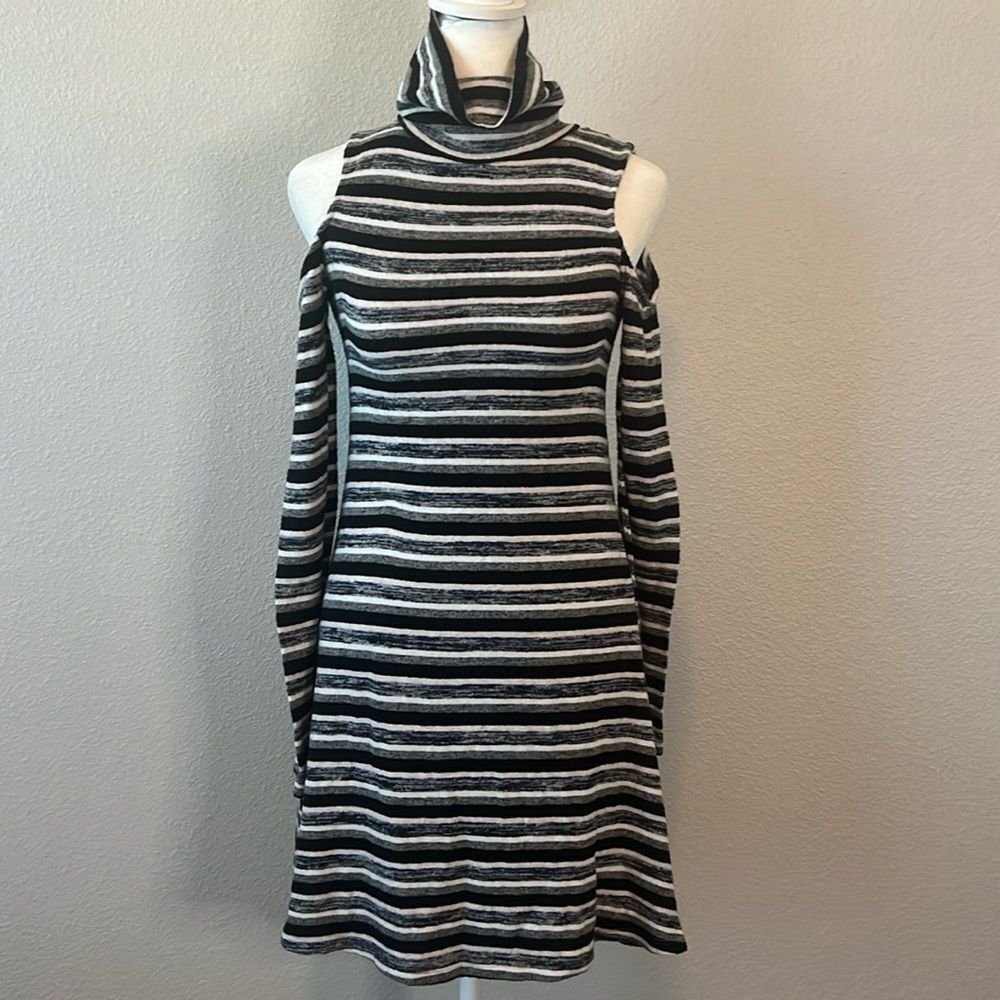 American Eagle Soft & Sexy Plush Striped Cold Shoulder Turtleneck Dress NWT